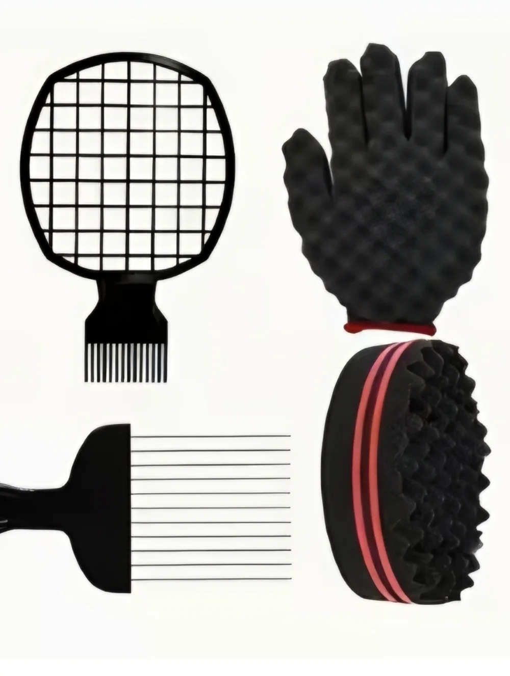 NEW MEN 4 PIECE PROFESSIONAL HAIR CURL GROOMING SPONGE GLOVE, DeTanGLER SET